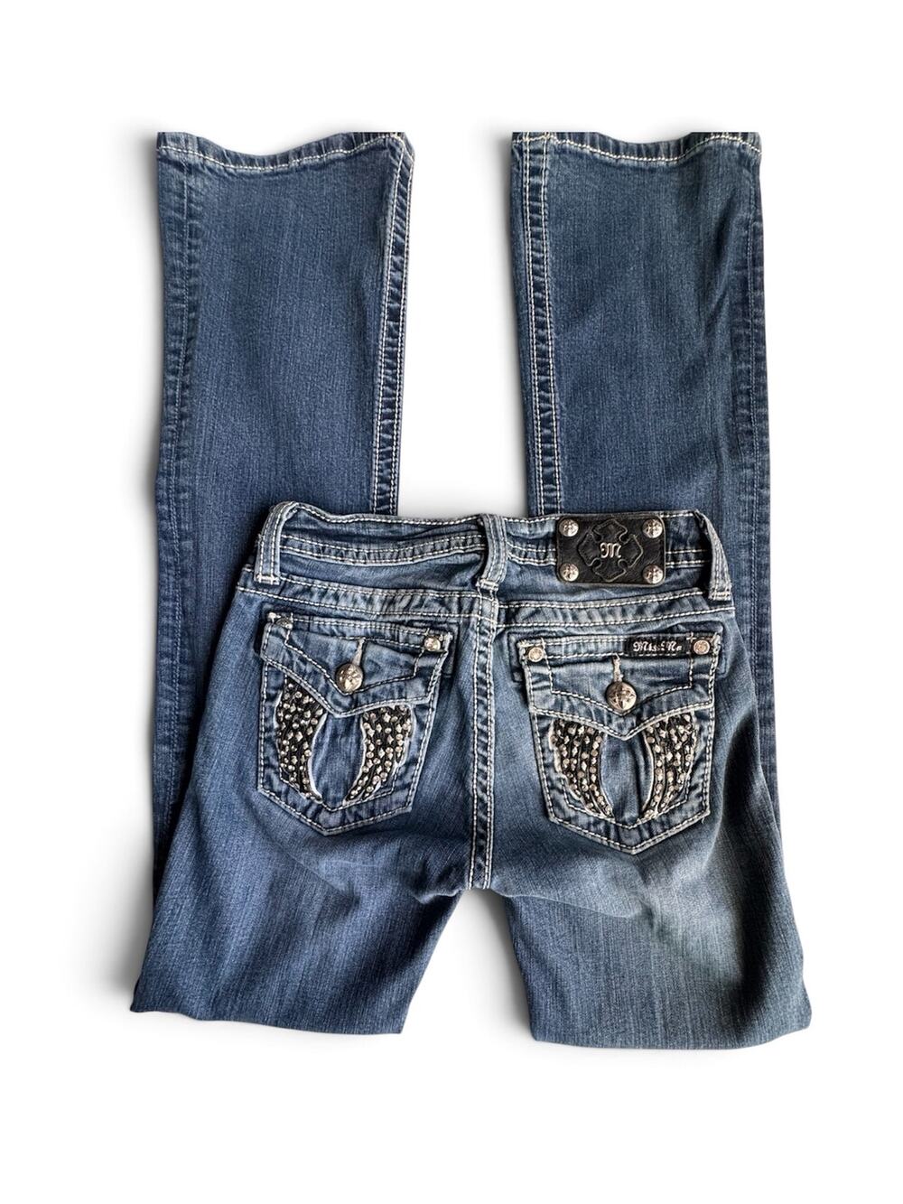 Miss Me Girls Angel Wings Flap Pocket Bootcut Jeans Size 14 Rhinestone